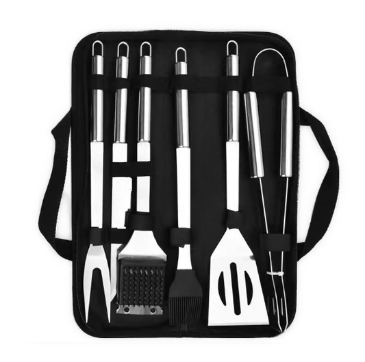 6 Piece Stainless Barbeque Tool Set With Storage Bag_0