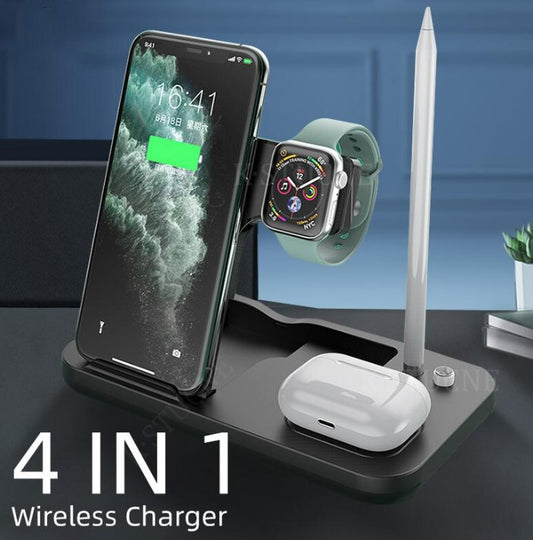 15W Fast Charge 4 In 1 QI Wireless Charger Dock Station - Black_0